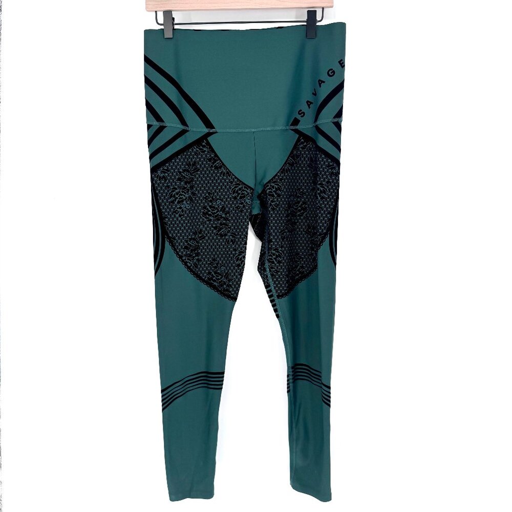 Savage X Fenty Special FX High Waist Sculpting Leggings Flocked Detail Green 3X